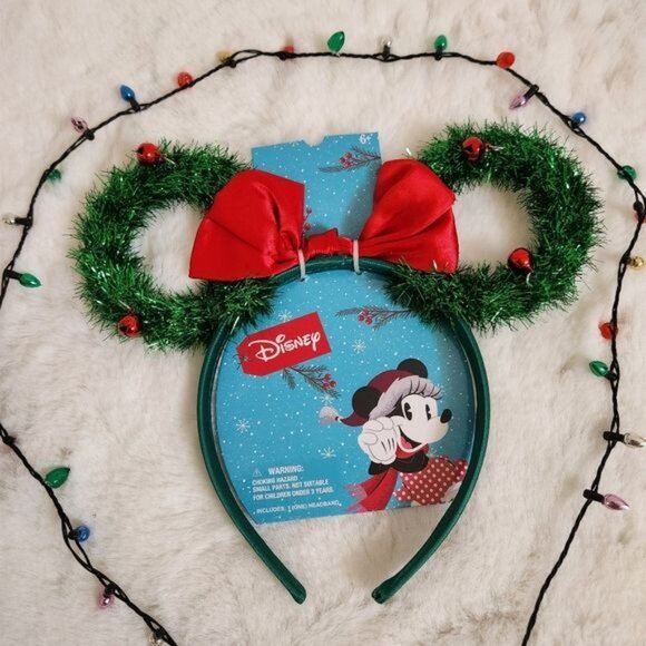Disney Parks Minnie Mouse Christmas Holiday Wreath Ears Headband - Picture 6 of 7